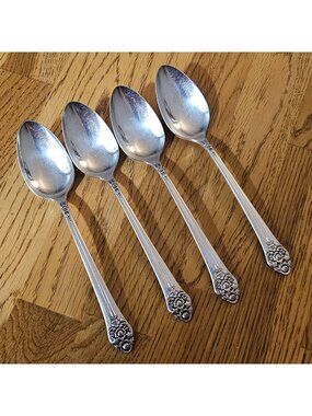 4 Rogers Plantation Silverplate Teaspoon Oneida Silver Rose Floral vtg 1948 Vict